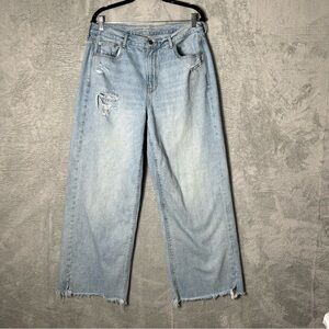 American Eagle Skater Jeans Womens 14R Light Wash Baggy Wide Leg Grunge Distress